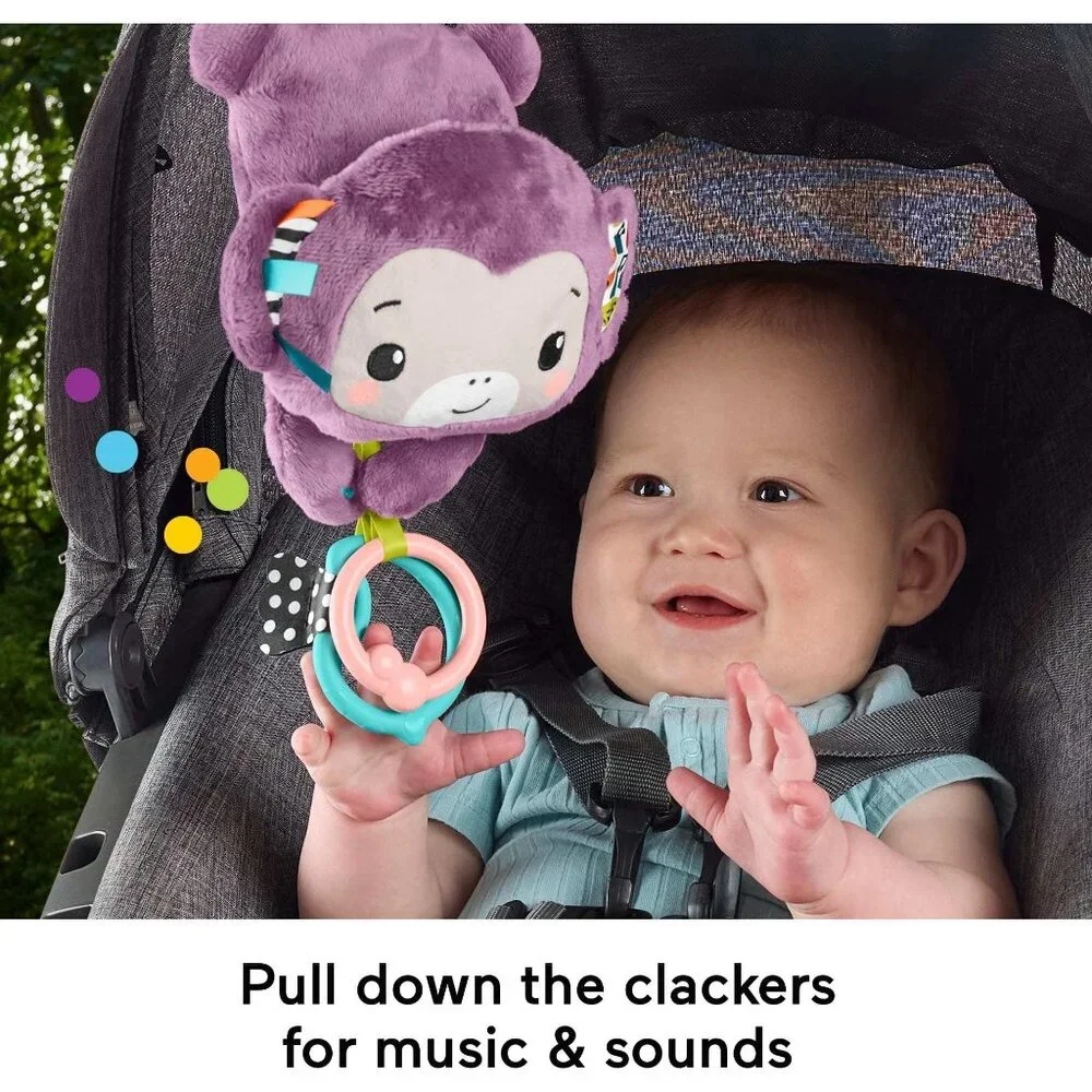 Fisher-Price Baby Stroller Toy Sing & Go Purple Monkey Musical Sensory Plush New